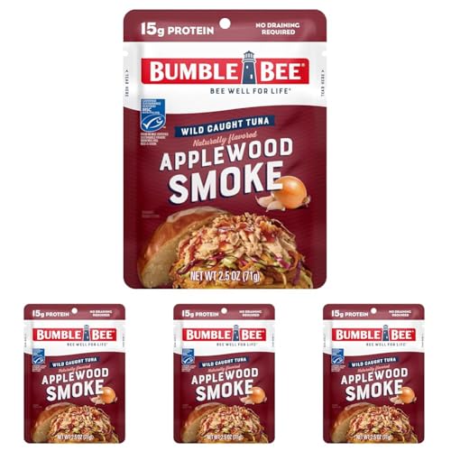 Image of Bumble Bee Applewood Smoke Seasoned Tuna,2.5 oz Pouch - Ready to Eat - Wild Caught Tuna Packet - 15g Protein per Serving - Gluten Free,(Pack of 4)