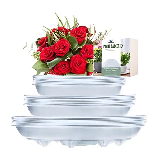 Welfound 6+8+10 Inch 15 Pack Plant Saucers, Durable Flower Pot Water Tray for Indoors Outdoors Plnats, Clear Plant Drip Trays, Thicker, Stronger Plant Trays for Pots Made of PET Plastic(6"+8"+10")