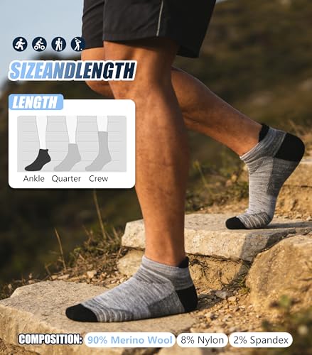 Image of 90% Merino Wool Athletic Breathable Low Cut Socks for Men 3 Pairs