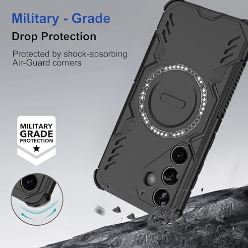 Image of amazon basics Back Case Cover for Samsung Galaxy S26 Plus 5G | Magnetic Case with Built-in Metal Ring | Supports MagSafe Charger, Wallet & Car Mount | Shockproof Hybrid PC + TPU | Black
