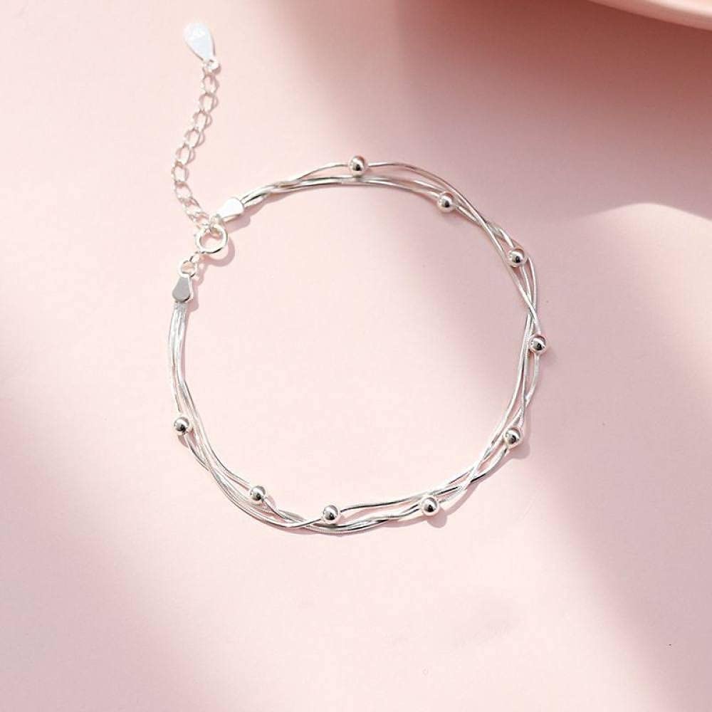 Pulsera de Plata esterlina, Pulsera, Pulseras de Brazalete de Cristal para Pulsera de Plata esterlina para Mujeres, Mujeres 925 Pulsera de Plata esterlina Brazalete Multicapa Ajustable Exquisita
