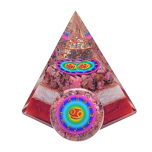 Ever Vibes Horoscope Orgone Pyramid & Palm Stone Set, Healing Crystal Cancer Zodiac Sign Gift Set Made of Pyrite & African Rhodonite for Love and Kindness