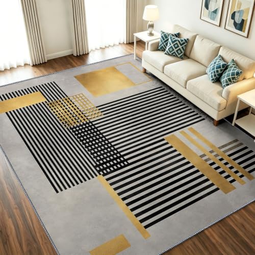 Alfombra clásica de pasillo y salón gris con geometría lineal de 120 x 170 cm 2