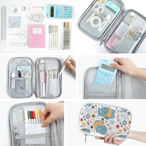 Image of Hippopotamus Floral Marble Pencil Bag Case Zipper Pencil Holder Organizer Stationary Pen Bag Cosmetic Makeup Bag Pouch Purse for School Office Supplies