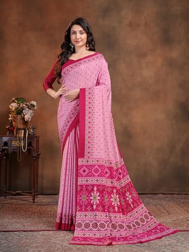 Image of Garden Vareli Floral Booti Print Crepe Saree With Unstitched Blouse Piece