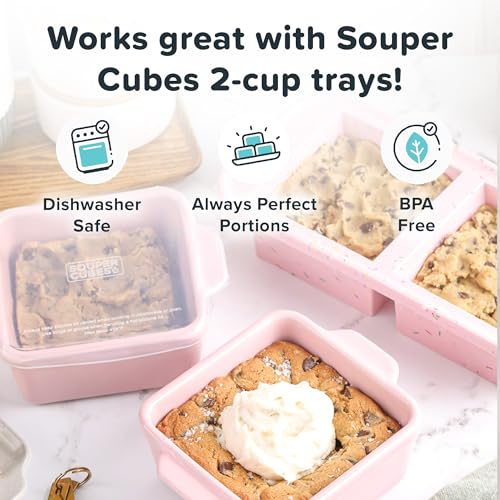 Image of Souper Cubes Ceramic Baking Dishes 2.0-5 inch x 5 inch Baking Dishes with Silicone Lids, Individual Baking Dishes for Oven, Microwave, Oven and Air Fryer Safe, USA Made, Set of 2 - Cotton Candy