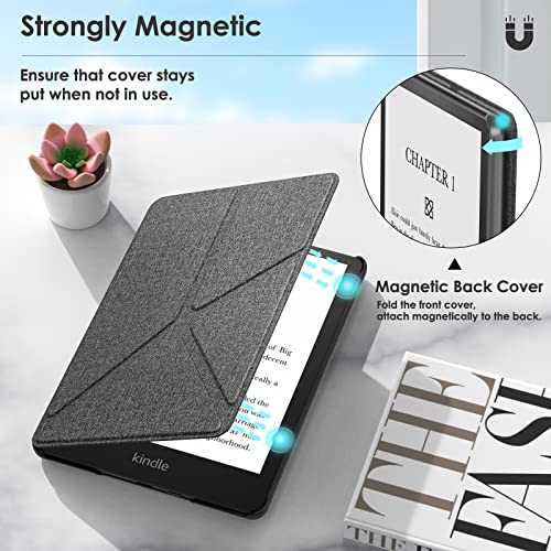 MoKo Étui de Protection Compatible avec 6,8 Pouces Kindle Paperwhite 11e Gén Modèle 2021, Origami Mince avec Auto Réveil/Veille Magnétique pour Kindle Paperwhite Édition Signature, Gris