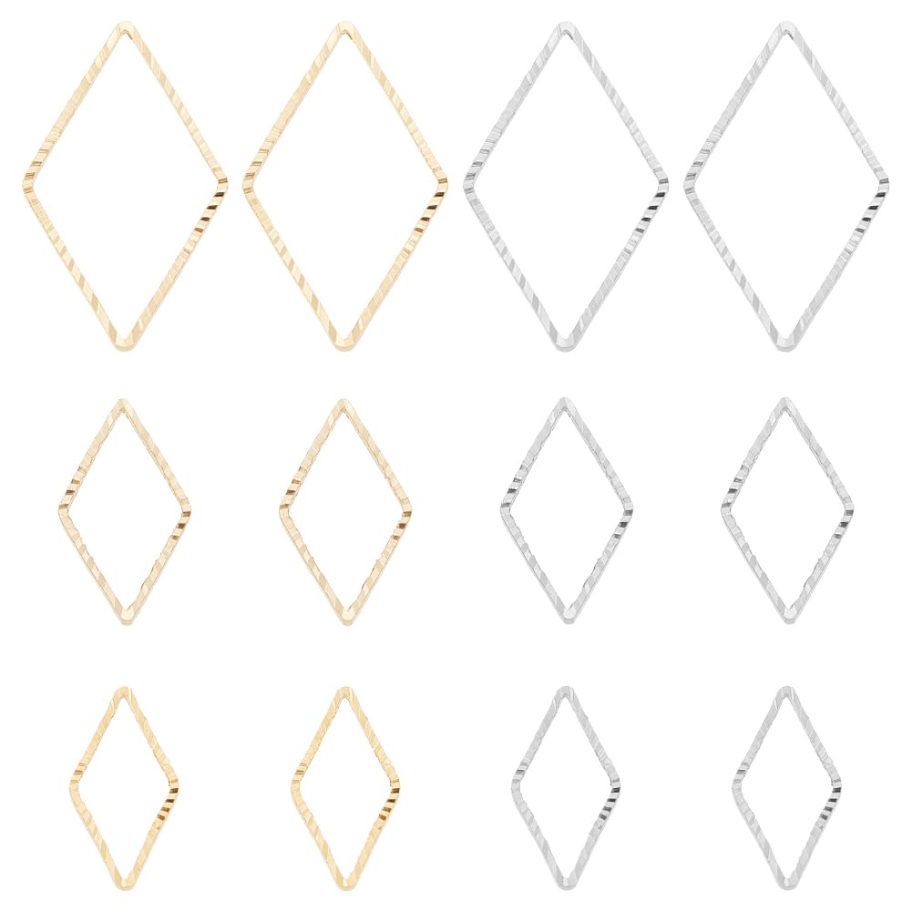 BENECREAT 72 pz Anelli di Collegamento Placcati in Oro 24K Cornici di Collegamento in Stile Tibetano Ciondoli 925 Collegamenti A Rombo Placcati in Argento Sterling Cerchio per Orecchini e collane
