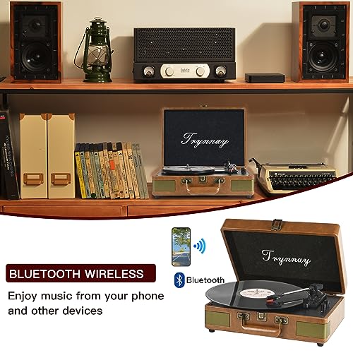 Trynnay Tourne-Disque Portable Bluetooth à 3 Vitesses avec Haut-parleurs intégrés, Platine Vinyle, Son Audio amélioré, Cuir synthétique rétro, Marron-Noir - Les Beatles, Paul McCartney, John Lennon, RIngo Starr, George Harrison Trynnay Tourne-Disque Portable Bluetooth à 3 Vitesses avec Haut-parleurs intégrés, Platine Vinyle, Son Audio amélioré, Cuir synthétique rétro, Marron-Noir – Image 3