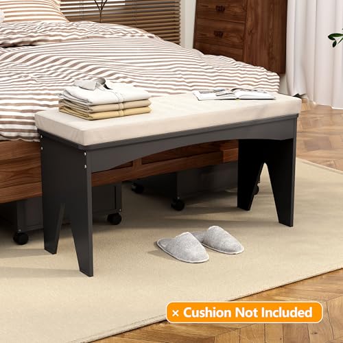 Image of APRTAT Bamboo 35.4 inch Dining Room Bench, Long Indoor Shoe Bench Seat, Black | 450LBS Weight Capacity, 2-Person Seat, Rounded Safety Corners, Multi-Scene Use, Easy Assembly