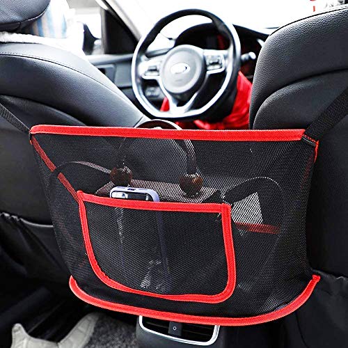 MMYLU Car Net Pocket Handbag Holder Between Seats, Car Net Pocket Handbag Holder,Car Mesh Organizer,Car Backseat Organizer,Car Seat Organizer,Seat Back Net Bag,Handbag Holder for Car (Red)
