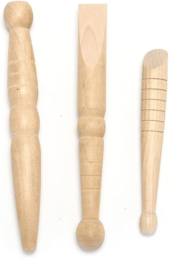 Set of 3 Traditional Thai Wooden Massage Sticks: Relieve Soreness, Acupressure, Reflexology, etc.