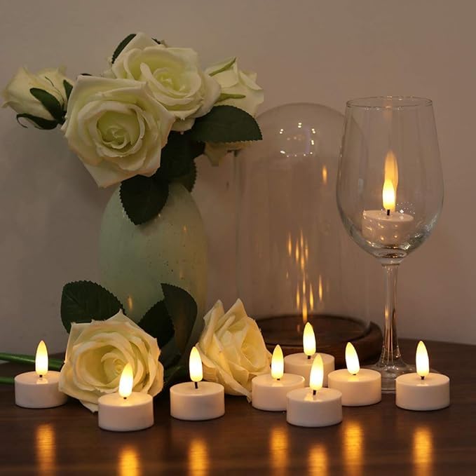 Image of LED Tea Lights,6H Timer, Flickering Flameless Electric Tea Candles, 3D Wick Realistic Votive Led Candles for Festival Decoration, 12PCS Battery Operated LED Tea Light