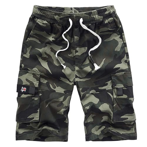 APTRO Men's Cargo Shorts Drawstring Casual Cotton Big & Tall Work Shorts Green Camo 6X