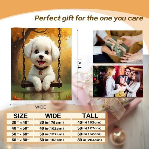 Überwurfdecken, King-Size-Größe, weißer Cartoon-Hund, 3D-gedruckter Stil, flauschige Decke für Geschenke, Mikrofaser-Fleece, Überwurf, Sofadecke für Bett, Couch, Sofa, 218,4 x 238,8 cm