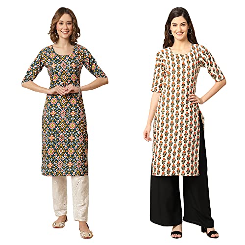 Image of Pinkmint Women's Crepe Digital Print Straight Kurta [Pack of 2]