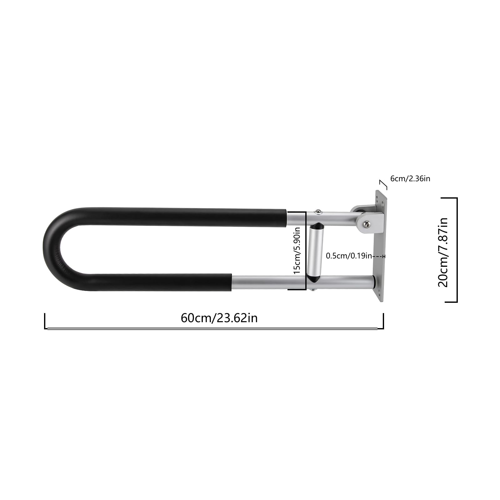 Tirador de soporte de pared de 60 cm para aseo, soporte plegable de 90°, vertical, giratorio 90°, plegable, antideslizante, asas de seguridad, capacidad de carga de 120 kg, asidero de seguridad para