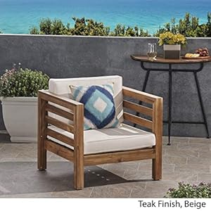 GDFStudio Outdoor Acacia Wood Club Chair with Cushion, Teak Finish and Beige GDFStudio Outdoor Acacia Wood Club Chair with Cushion Teak Finish and Beige