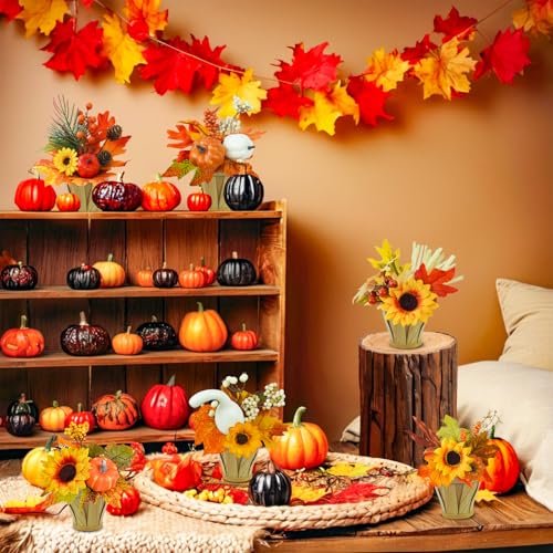TORONTOKYO-2-Pieces-Artificial-Fall-Potted-Flowers-Small-Fall-Fake-Plant-with-Pumpkins-Maple-Leaves-Berries-Sunflower-Bamboo-Basket-Fall-Table-Decor-for-Harvest-Farmhouse-Home-Party-Thanksgiving-Day TORONTOKYO 2 Pieces Artificial Fall Potted Flowers Small Fall Fake Plant with Pumpkins Maple Leaves Berries Sunflower Bamboo Basket Fall Table Decor for Harvest Farmhouse Home Party Thanksgiving Day