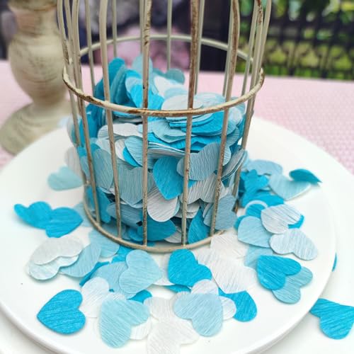 Image of Blue White1 inch Heart Confetti for Table Decor for Baby Shower Men's Birthday Graduation Wedding Kids Boys Baby 1st Birthday Tea Party Decorations 1000Count