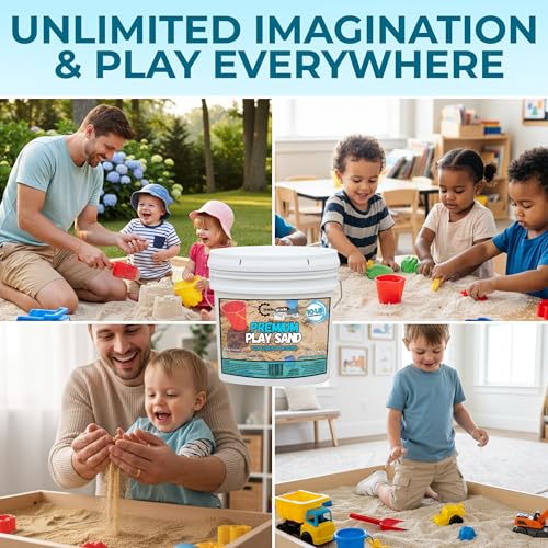 Image of Trade Grade Play Sand for Sandbox Sand for Kids - Bulk Bucket Natural Play Sand for Kids, Sensory Play, Tables, & Outdoor Fun, Perfect for Wet Castle Building & Creativity (10 Pounds)