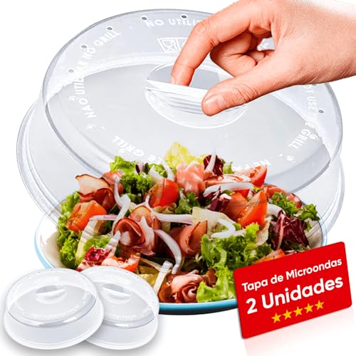 Pack 2 Unidades - Tapa para Microondas con Salida de Vapor, Accesorios Microondas para Tapar Comida, Microondas Pequeños y Grandes de Plástico 0% BPA