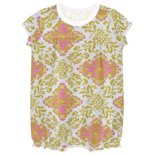 Barboteuse fleurie bébé fille en coton rétro pêche et or pour 24 mois