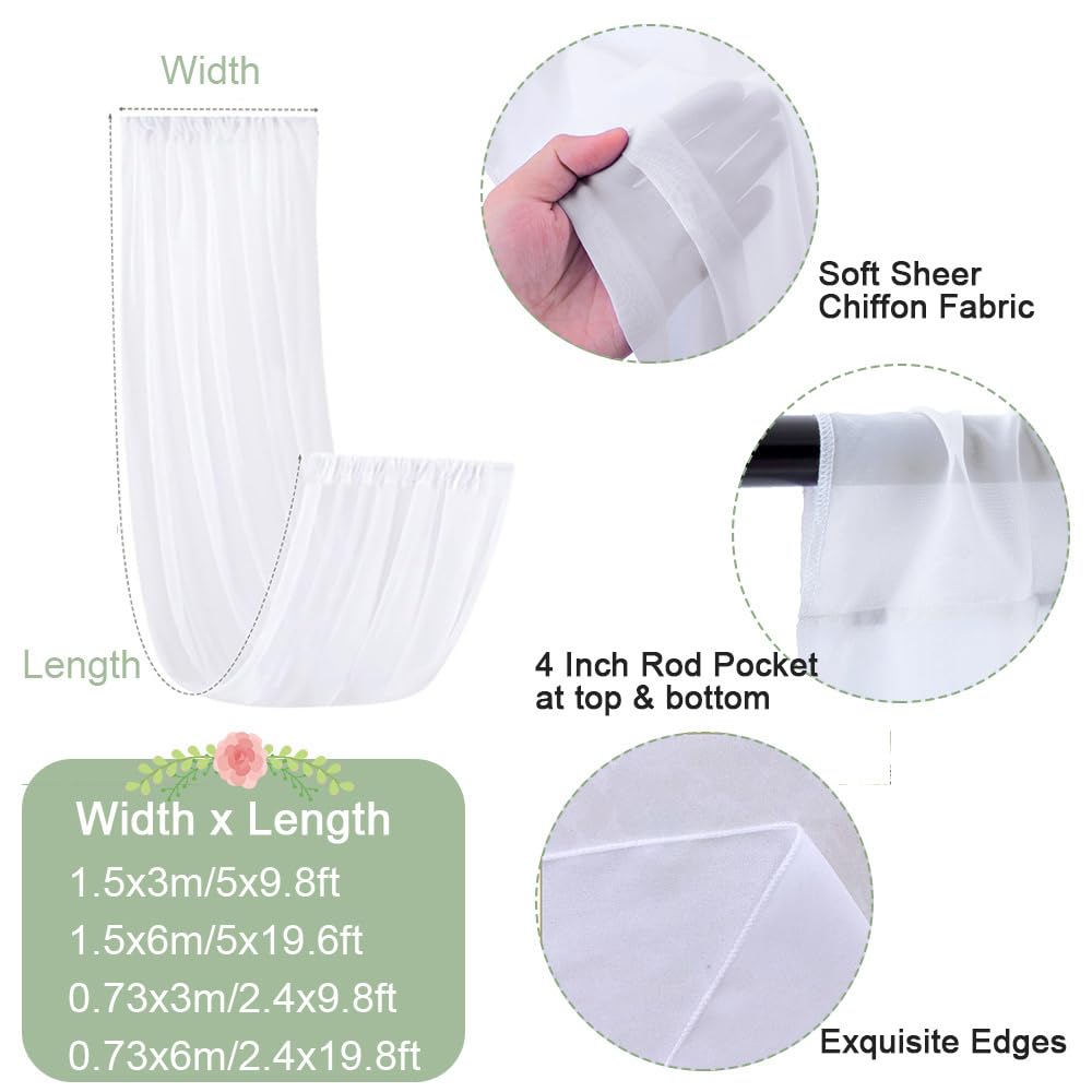 Mateju Lot de 4 Tenture Mariage Plafond Voilage Blanc Decoration Plafond Mariage Tulle Rideaux de Plafond en Mousseline de Soie pour Mariage, Arche, Fête, Cérémonie Décoration (150x600cm)