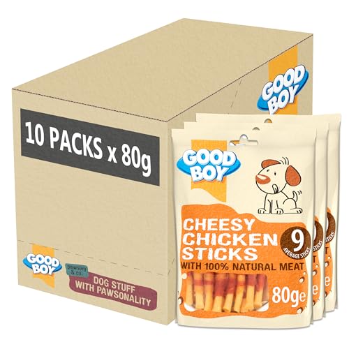 Good Boy - Cheesy Chicken Sticks - Dog Treats - Made With 100% Natural Chicken Breast Meat - 80 Grams - Low Fat Dog Treats - Case of 10