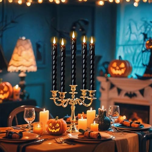 Image of Wondise Halloween Black Flameless Taper Candles with Remote Timer
