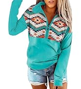 Fronage Women's Half Zip Sweatshirt Western Aztec Sweater, Casual Long Sleeve Mexico Ethnic Graph...