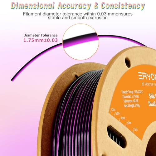 Image of ERYONE Silk Dual Color PLA Filament 3D Printer 1.75mm + /- 0.03mm, Bicolor Filament Two Tone PLA 250g(0.55lbs) Cardboard Spool, Black Purple