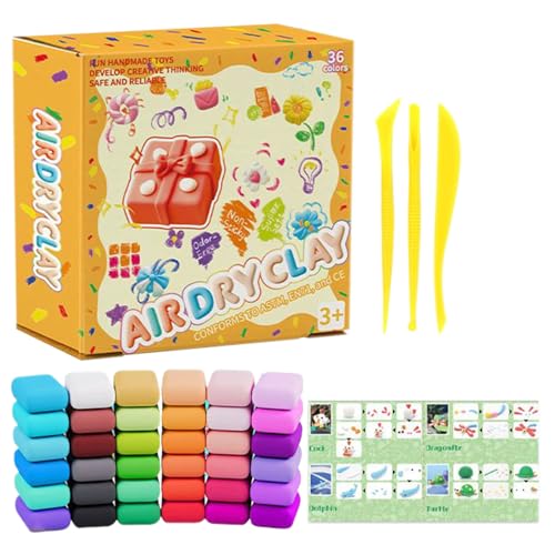 Arcilla seca al aire, 36 colores, arcilla y masa de modelado no tóxica, kits de arcillas para niños, 36 colores de masa de modelado suave, kit de manualidades ligero autoendurecible para niños de 3 a