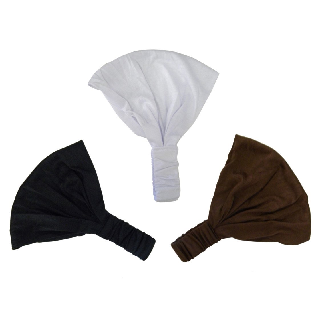 Set of 3 Wide Cotton Head Band Solid Boho Yoga Style Soft Hairband Black Brown White