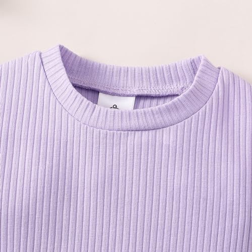 Image of OPAWO Toddler Girl Shirts Short Sleeve Ribbed Cotton Baby Tee Girls Tops | Polka dot tulle puff sleeves, Super soft and lightweight, Solid color, Versatile, Fit for summer, 12 Months to 8 Years