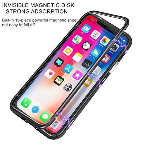 Image of The Little Shop Back Cover Case for Realme 5 Pro Magnetic Metal Frame Tempered Glass (only at The Back) with Built-in Magnets Bumper Hard Back Case (Black)