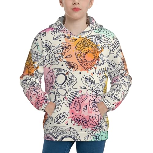 Skull and Flowers Kid Hoodies Boys Sweatshirts Girls Pullover with Pocket