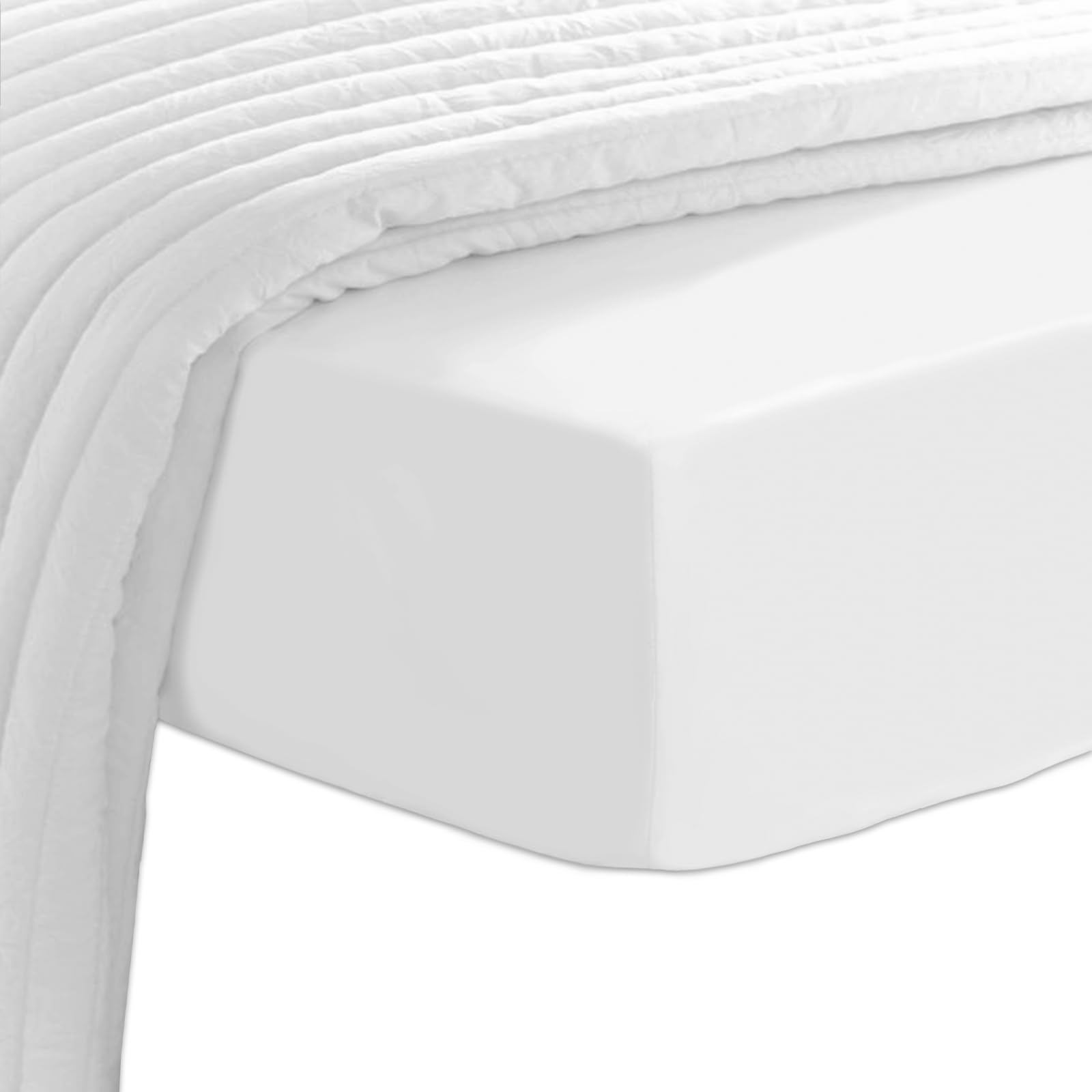 Cotton Queen Fitted Sheets Shrinkage & Fade Resistant 400 Thread Count Long Staple 100% Cotton Sateen Weave Hotel Quality Fitted Bed Sheet with Deep Pocket & Easy Care White