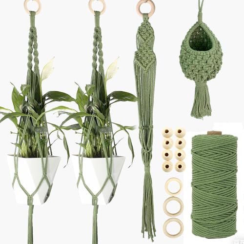 BUFANTL Macrame Kit for Beginners 4-in-1 Plant Hanger Set - DIY Hanging Planter Craft Kit with 3 Tutorials for Home & Garden Decor Ideal Handmade Gift