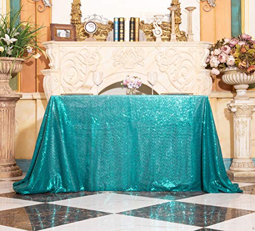 SquarePie Sequin Tablecloth Rectangular 60 x 102 Inch Teal Reflect Lights Bling Sparkly Table Linen for Wedding Party by SquarePie - Image 2