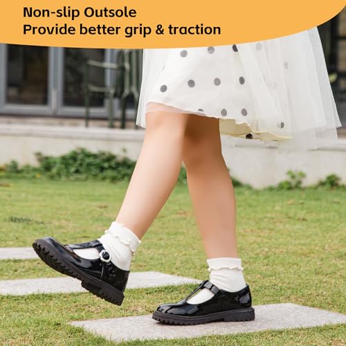 ICEBIRDS Girls School Uniform Shoes Mary Jane Flats,Low Heel Princess Hook and Loop Dress Shoes for School Party Wedding(Toddler/Little/Big Kid) 6