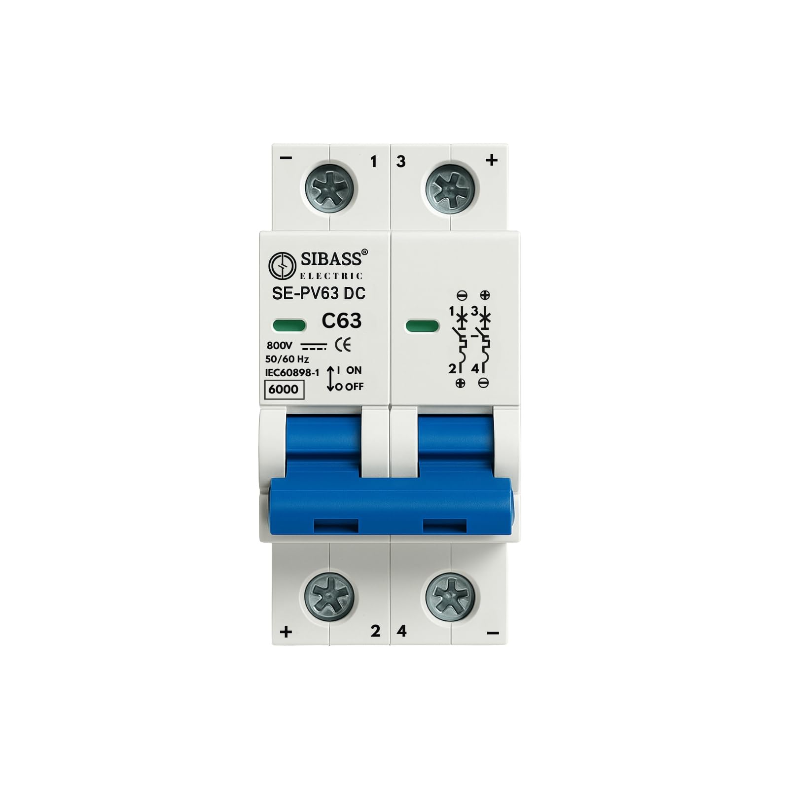 DAYSTAR SOLAR DC MCB 63A 2POLE 800V SIBASS-ELECTRIC DC MINIATURE CIRCUIT BREAKER (SE-PV63)
