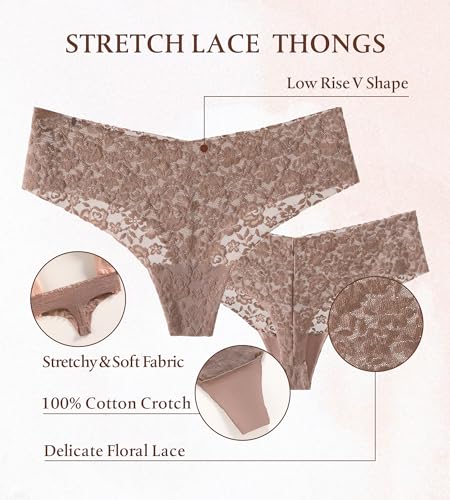 Image of SHARICCA Women Seamless High Waist Underwear Sexy Floral Lace Thong Soft Comfortable Panties Pack