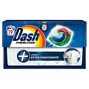 Dash Power Pods Detersivo Lavatrice In Capsule, 19 Lavaggi, Azione Extra-Smacchiante, Extra Rimozione Macchie, Efficace Anche A Freddo E In Cicli Brevi