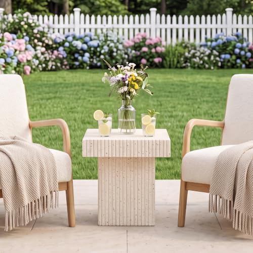 Image of COSIEST Square Patio Side Table Outdoor, All Weather Concrete Accent Table
