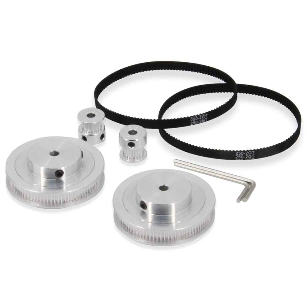Zeelo 2PCS Set GT2 Synchronous Wheel 20&80 Teeth 5mm Bore Aluminum Timing Pulley with 2PCS Length 250mm Width 6mm Belt (20-80T-5B-6)