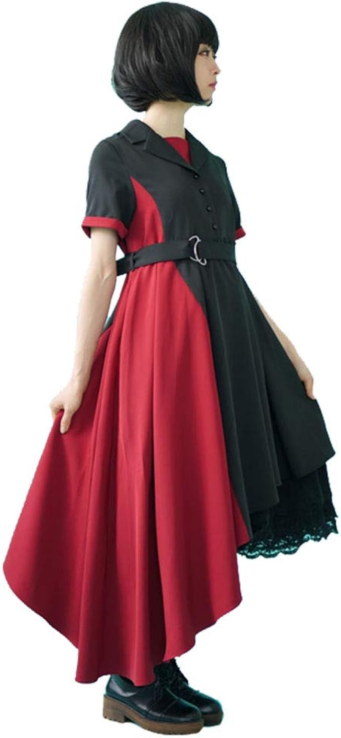 Amazon Co Jp Favoriteオリジナル レッド ブラック ツートンカラーのアシンメトリーシャツワンピース Iro Iro 服 ファッション小物