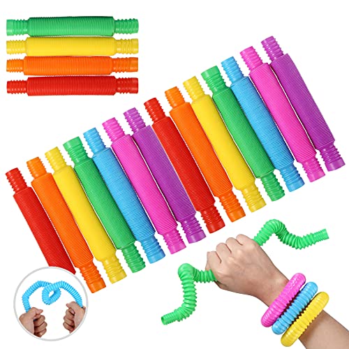 SCIONE 14 Pack Mini Pop and Tubes Toys for Kids&Adults - Sensory Tubes for Kids Decompression,Pop Fidget Tools for Stress and Anxiety Relief,Cool Bendable Toys Sensory Tubes for Toddlers