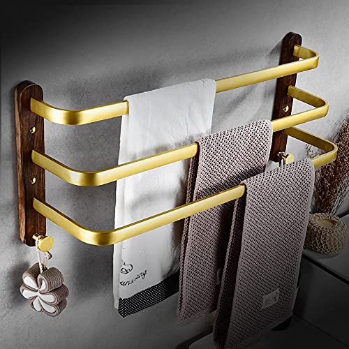 Porte-serviette double en or et bois de noyer massif pour salle de bain élégante