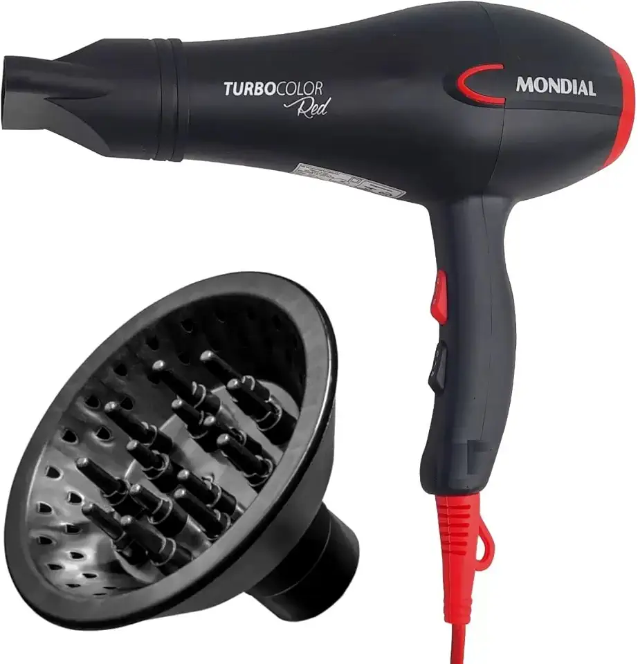 Secador De Cabelo Com Difusor Cachos Mondial Turbo Color Red 1900W - 127v